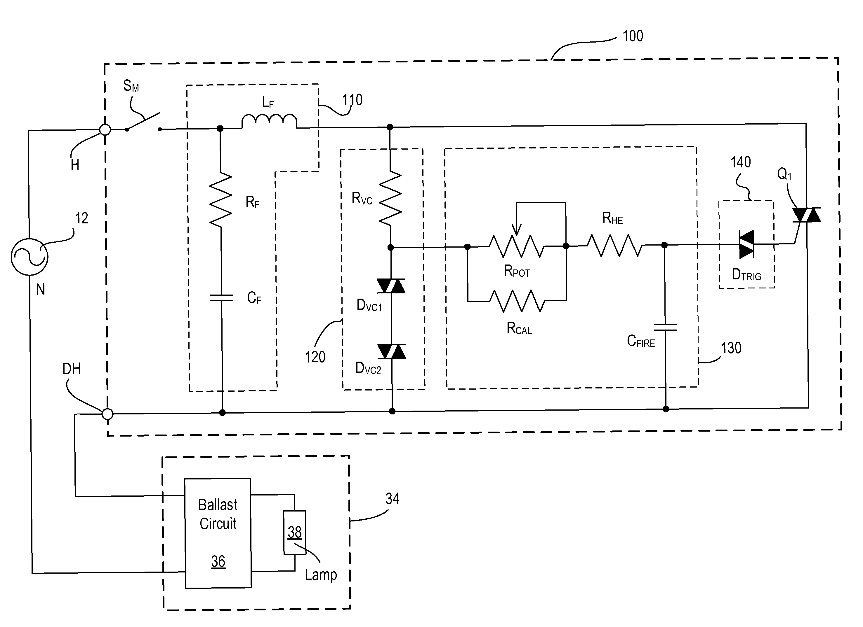 Two-wire dimmer circuit for a screw-in compact fluorescent lamp
