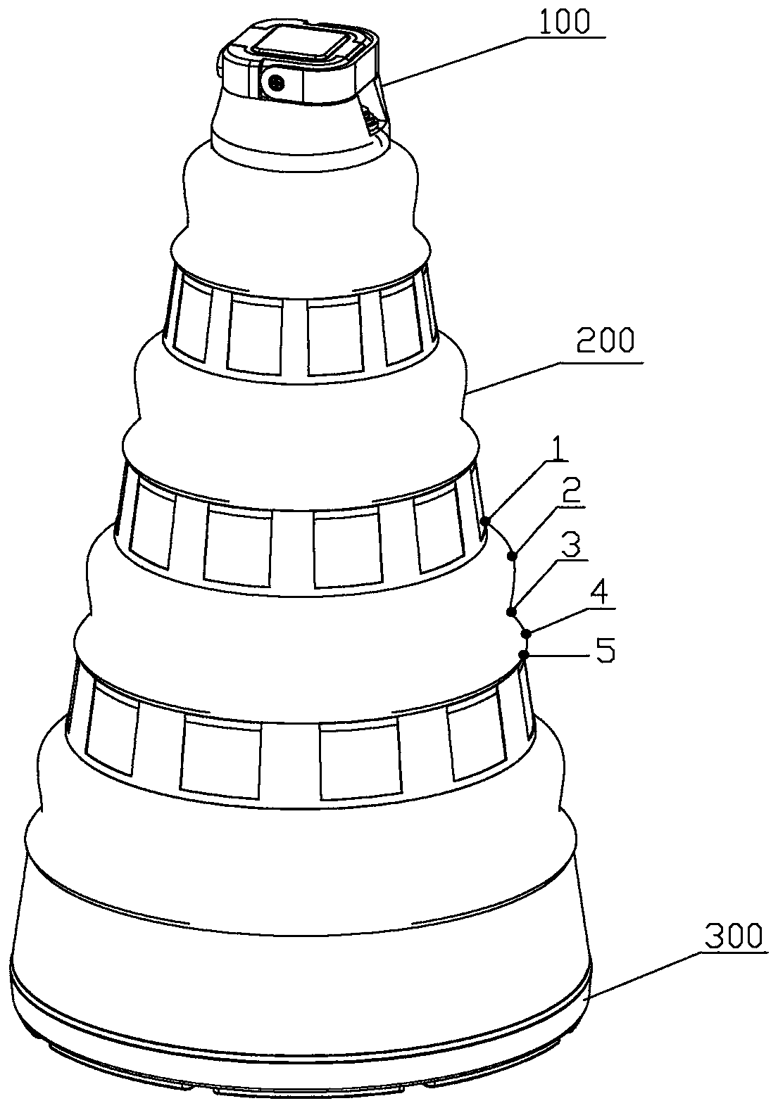 Telescopic warning device and manufacturing method and mould thereof