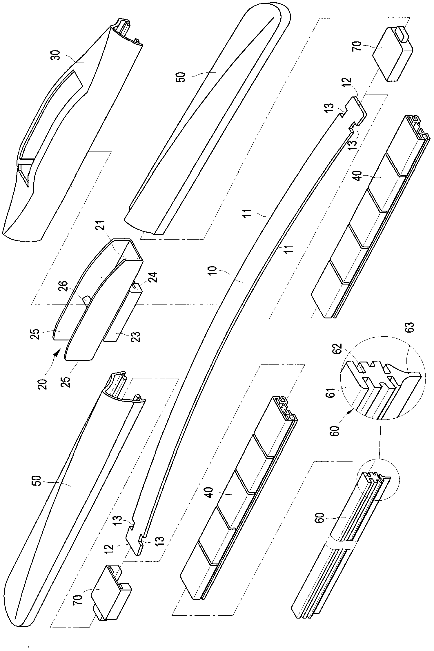 Adjustable non-support windshield wiper structure