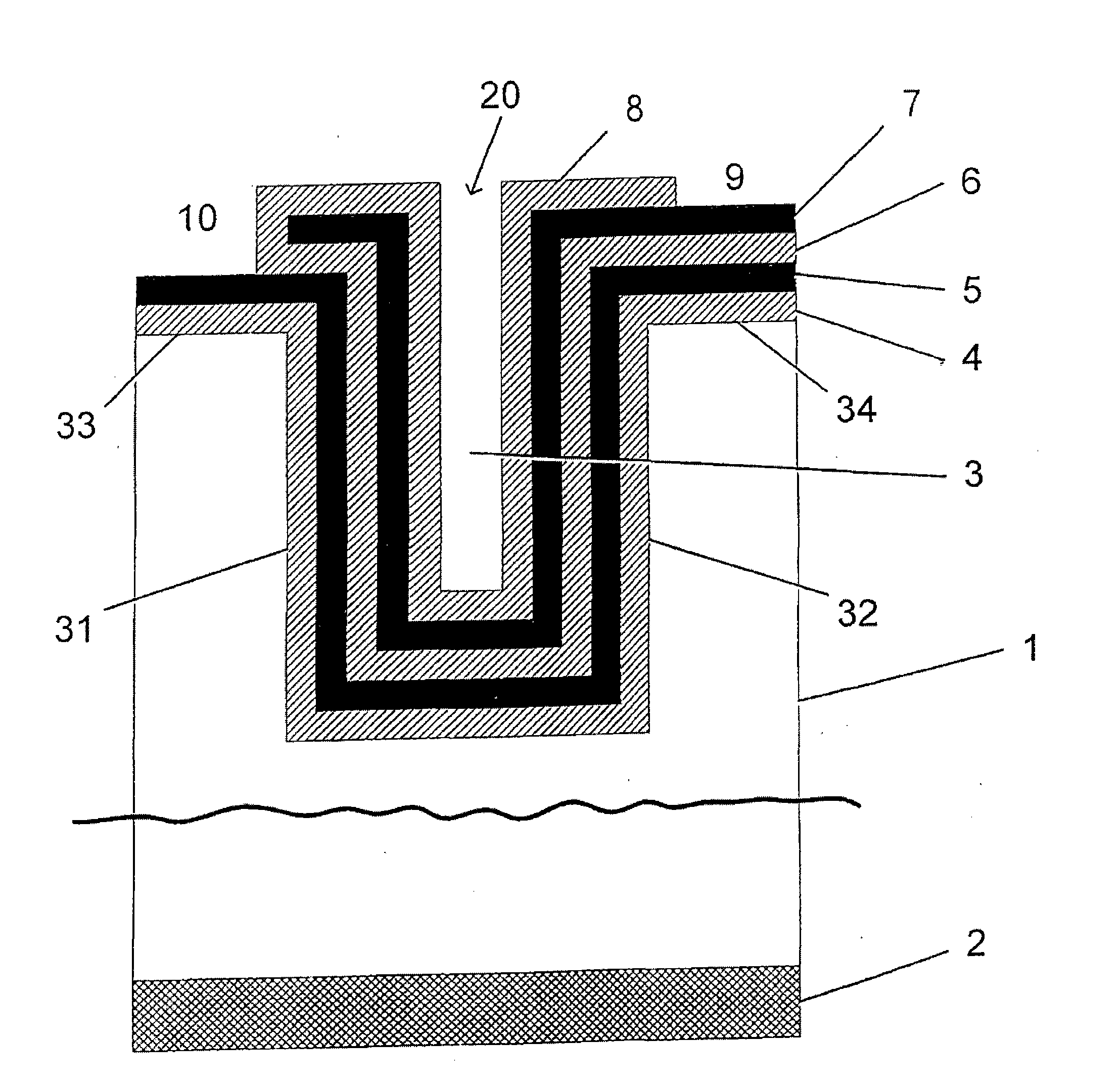 Semiconductor arrangement with trench capacitor and method for production thereof