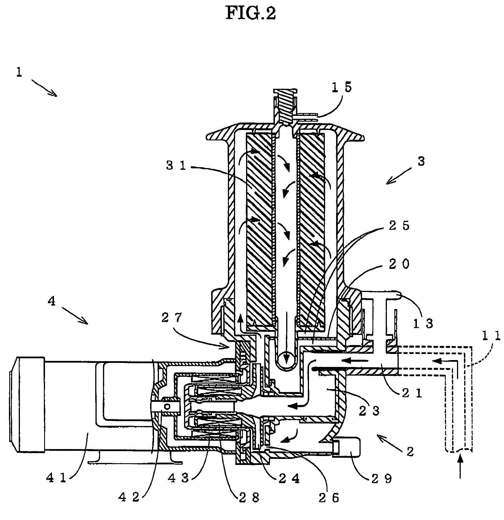 Filtration device combined with self-priming pump