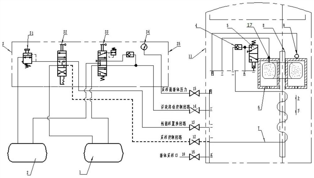 Petrochemical liquid storage tank air bag type floating block sampling device