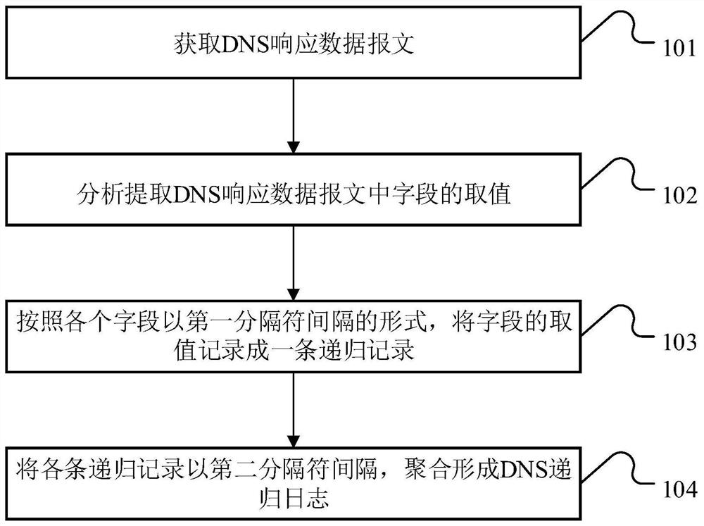Recursive log extraction method and device based on DNS response data message