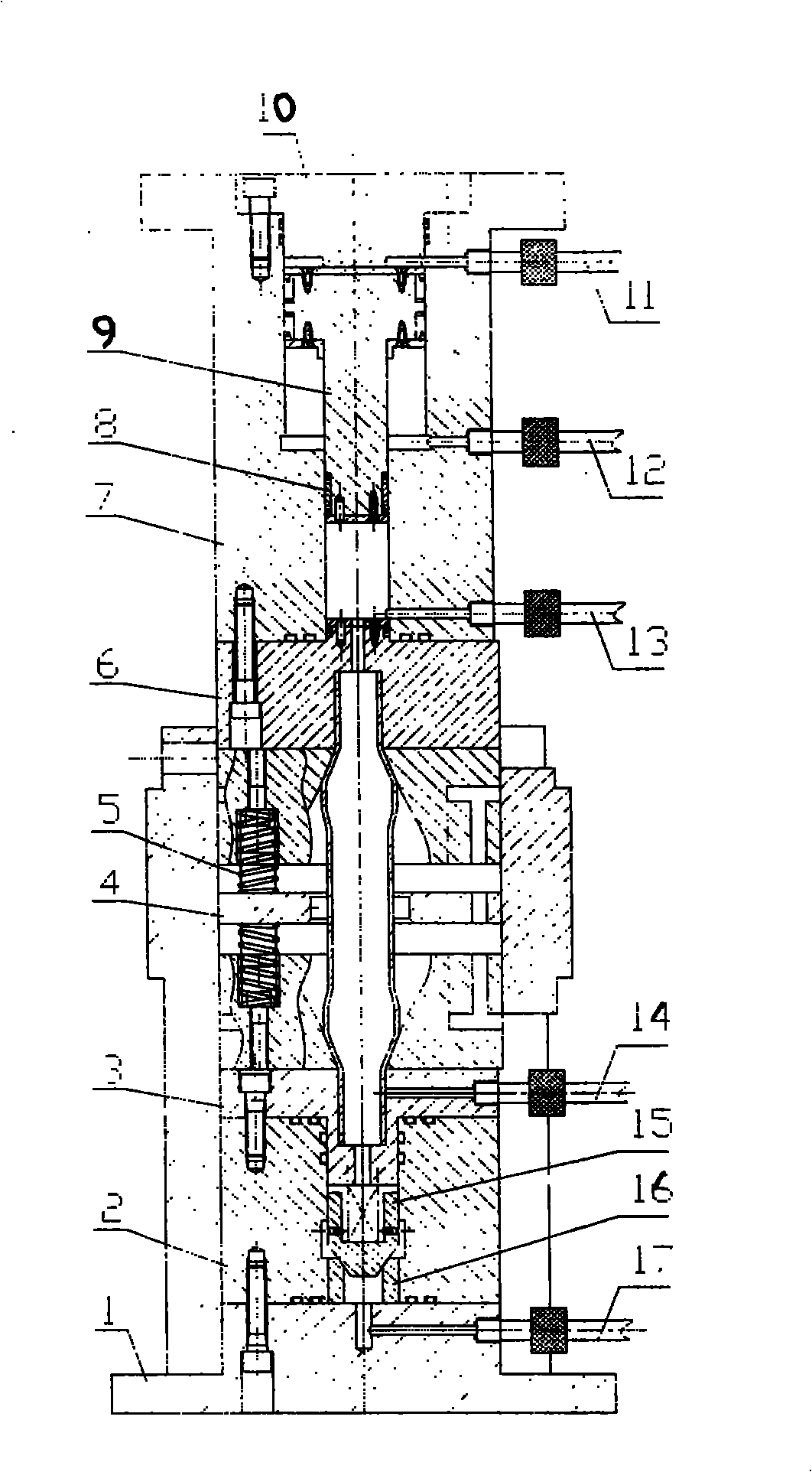 Rotary shell part hydraulic expansion integrating device