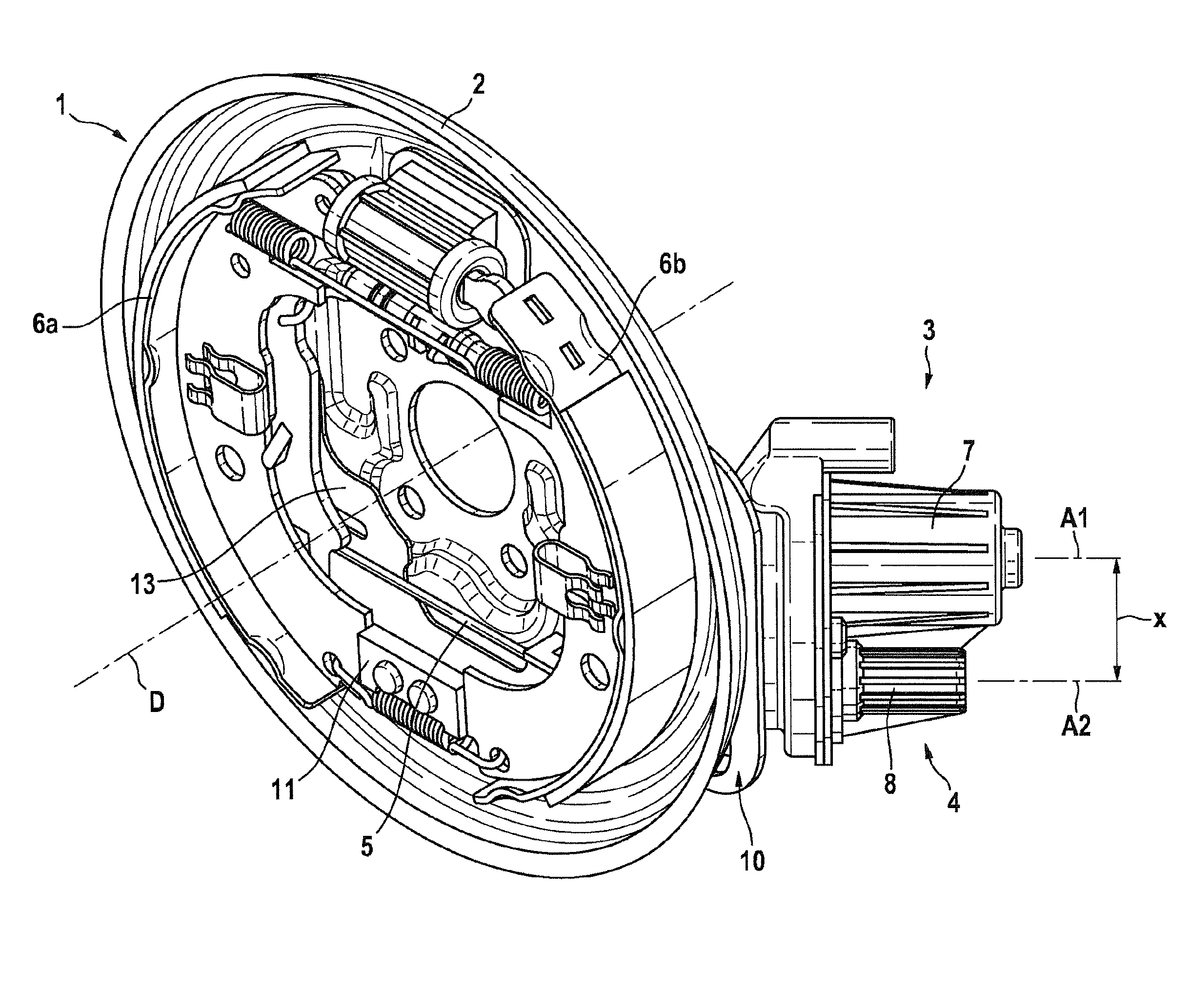 Drum brake which can be operated by an electric motor