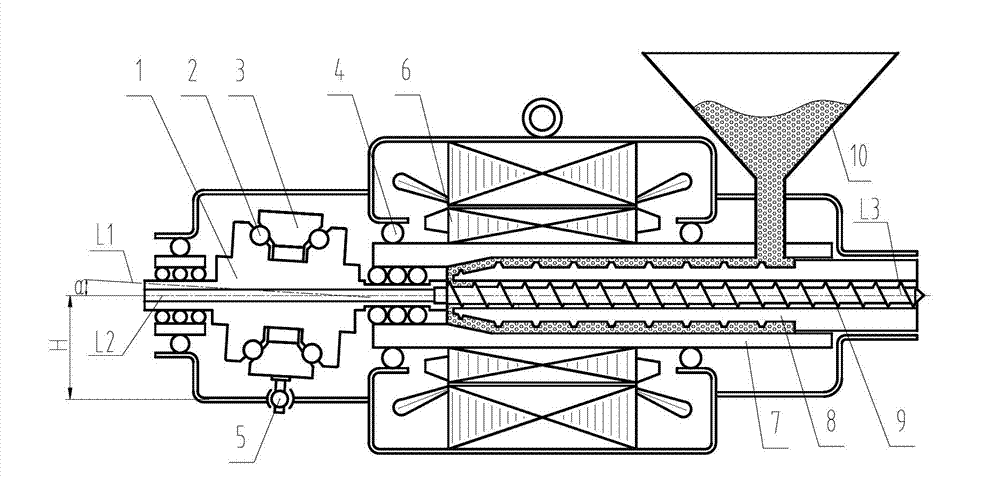 Rotation and axial vibration synergic driving method and device for screw rod of directly-driven dynamic extruder