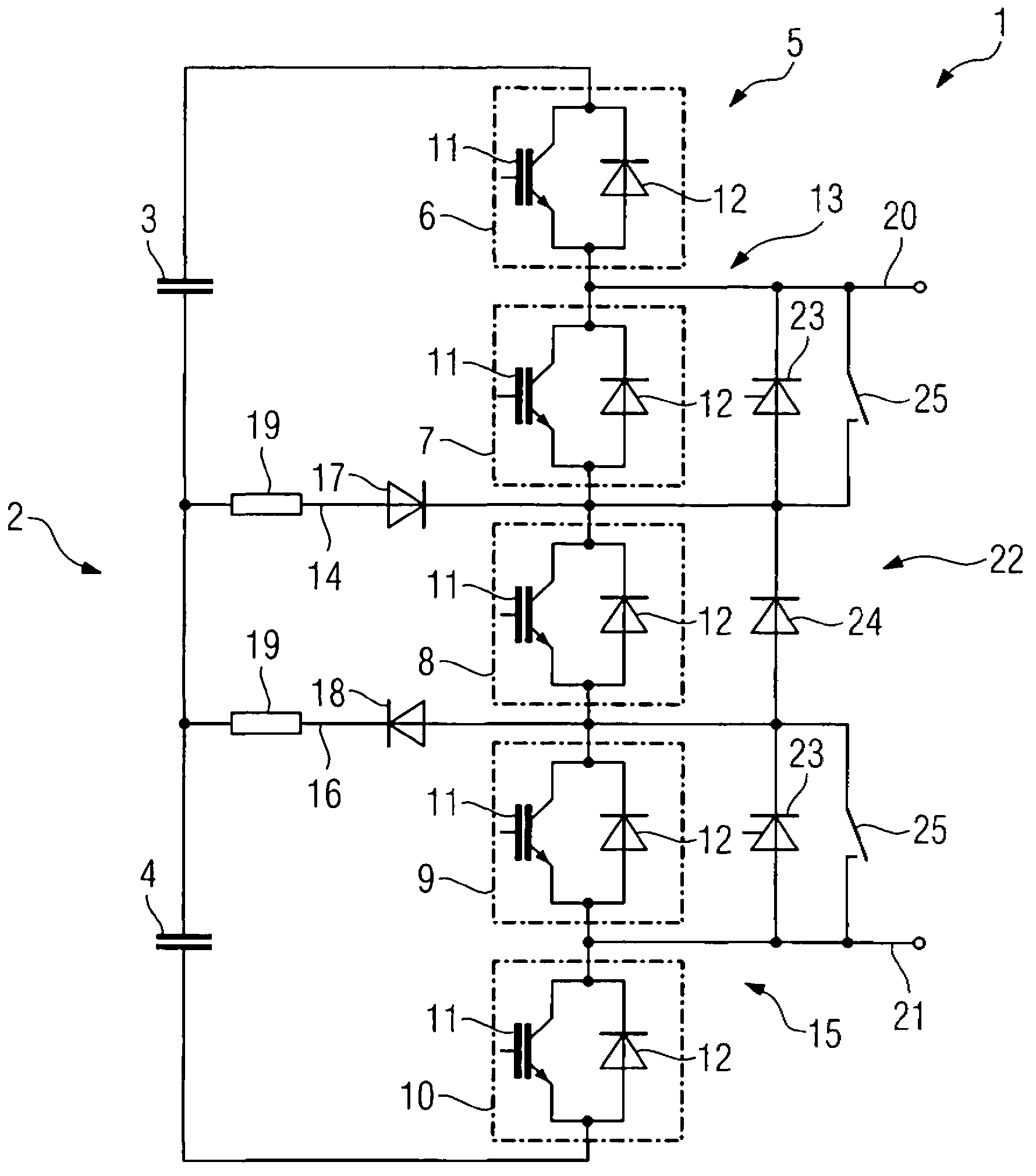 Double module for modular multi-stage converter