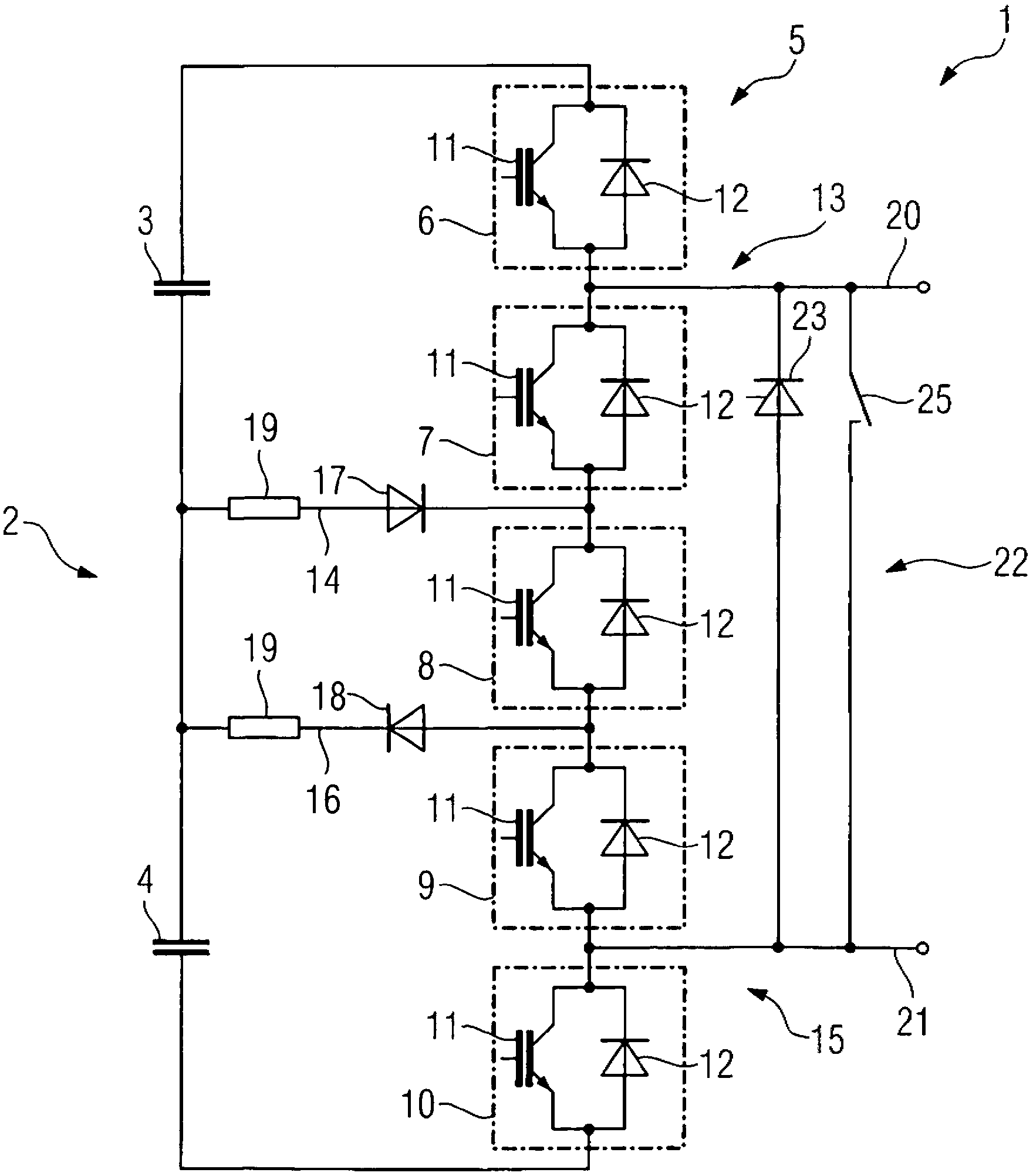 Double module for modular multi-stage converter