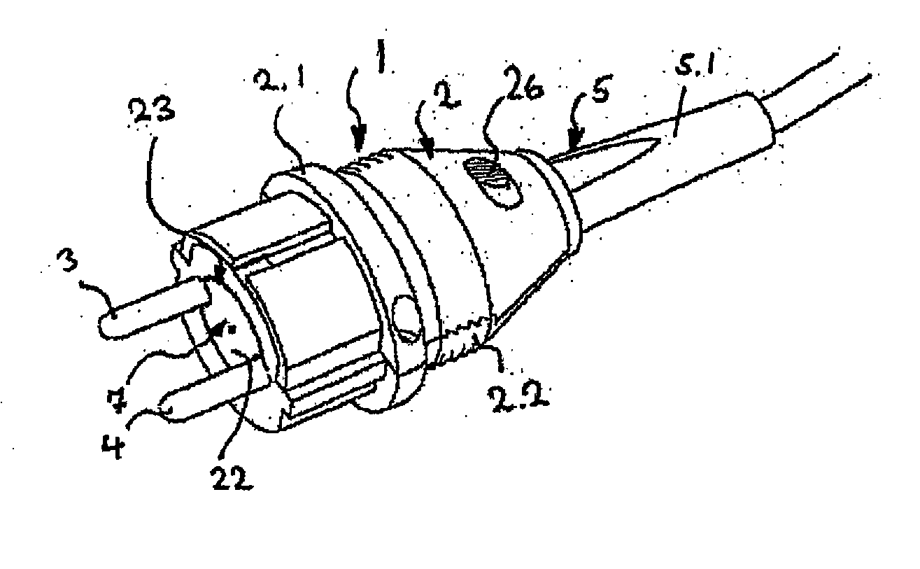 Electric plug comprising a plug housing and at least two integrated plug-in contacts with an ejection mechanism