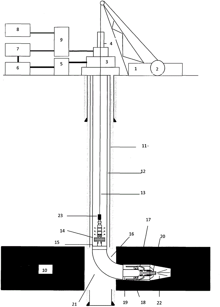 Coal bed methane production method in radial well drilled with support pipe and gas jet