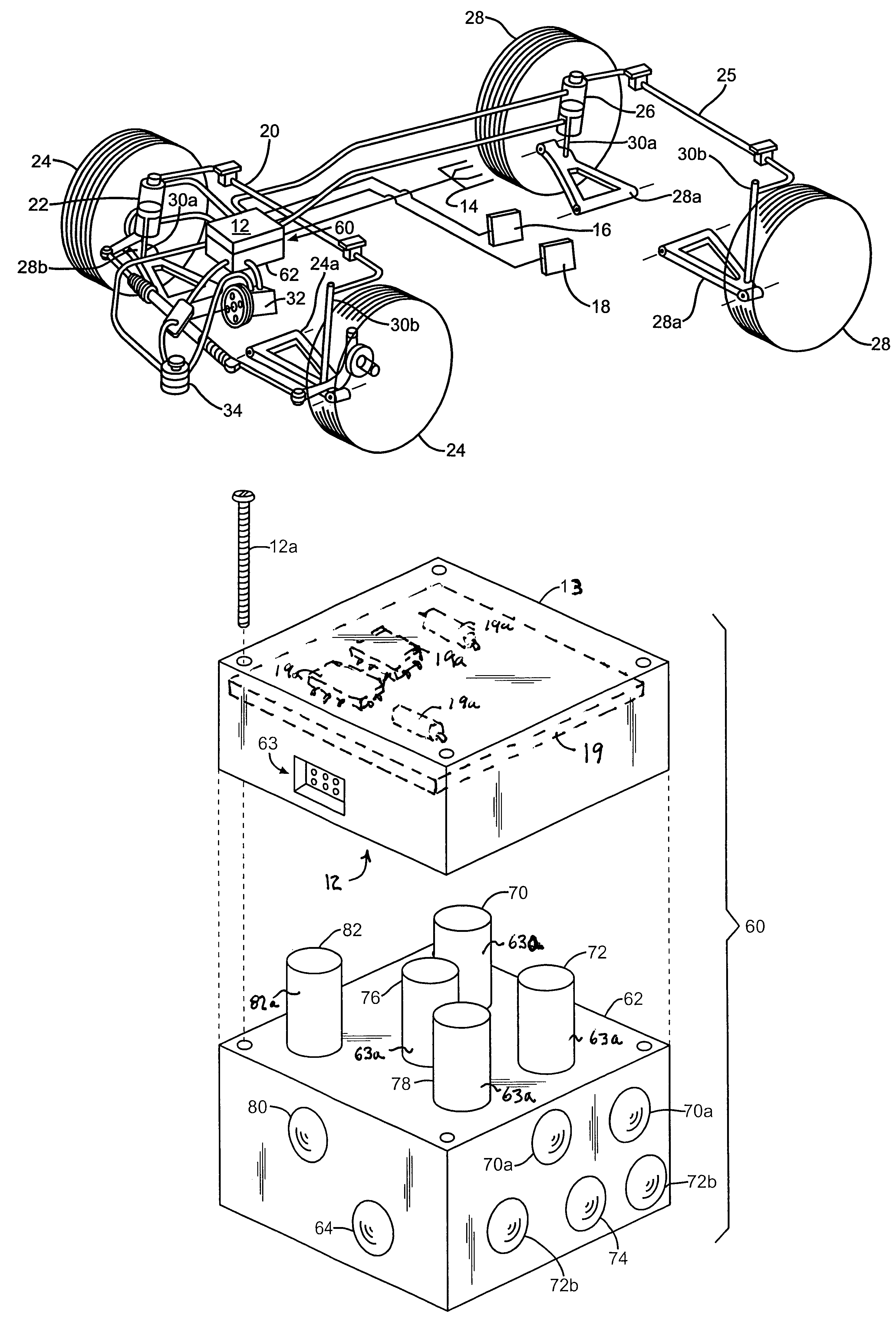 Integrated control unit for an active roll control system for a vehicle suspension system