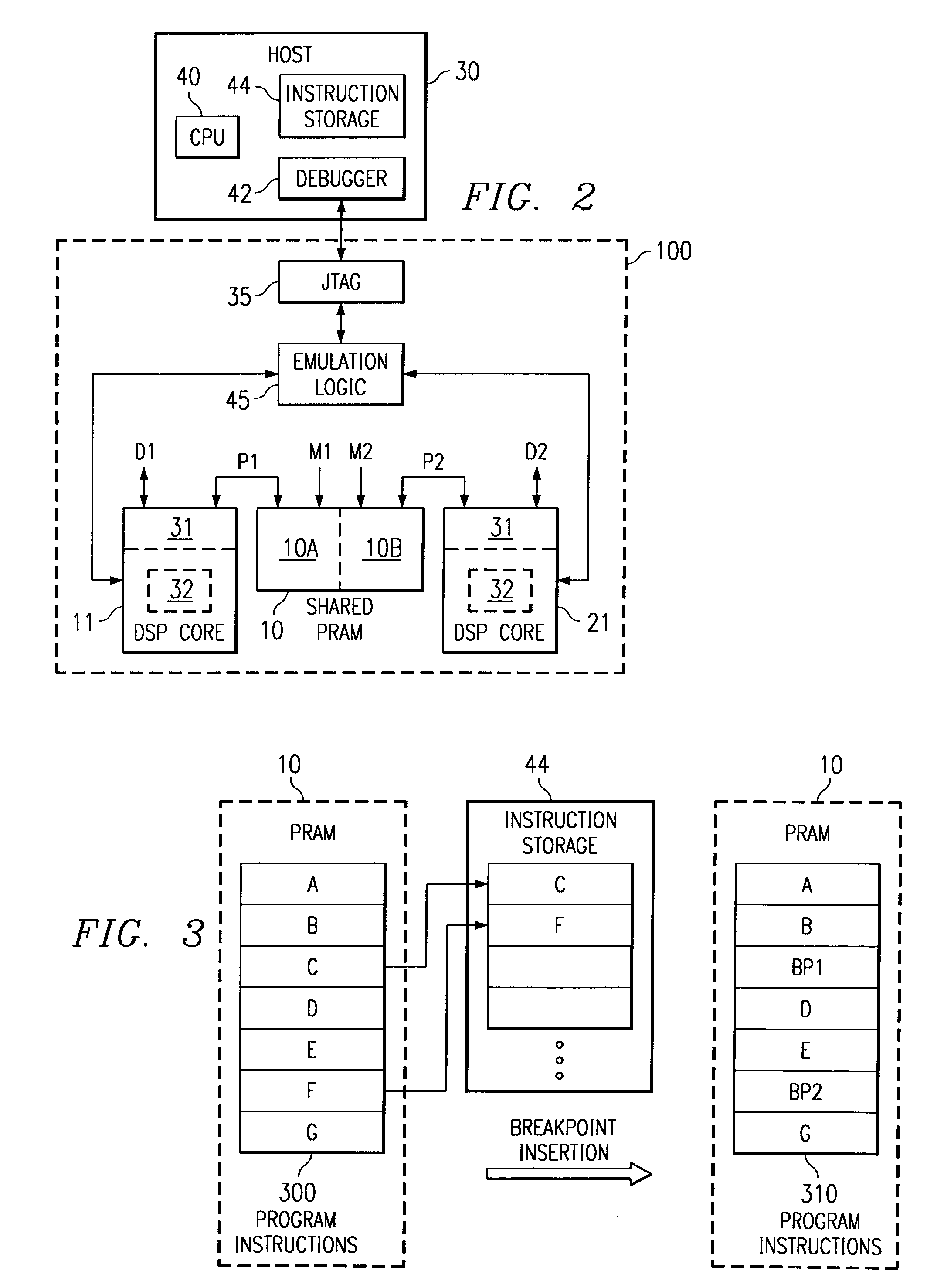Debugger breakpoint management in a multicore DSP device having shared program memory