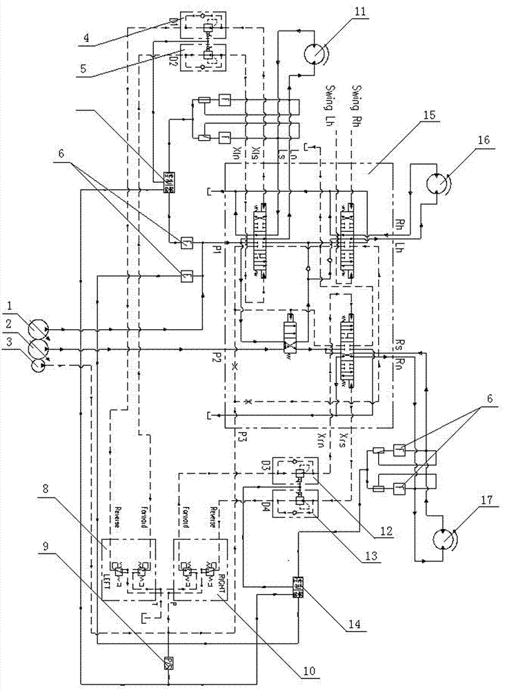 Device for improving linear running performance of excavator during compound action