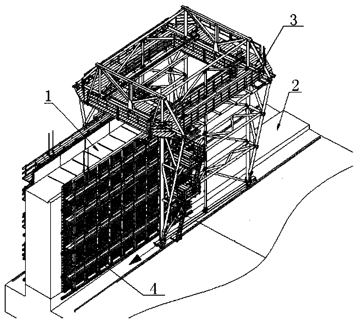 A method of using a tall trolley to move a tall formwork laterally as a whole