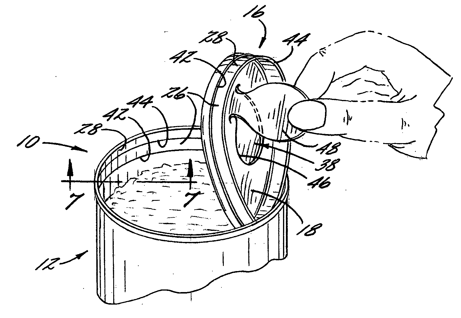 Container lid formed as a laminate having a built-in opening feature, container incorporating same, and method for making same