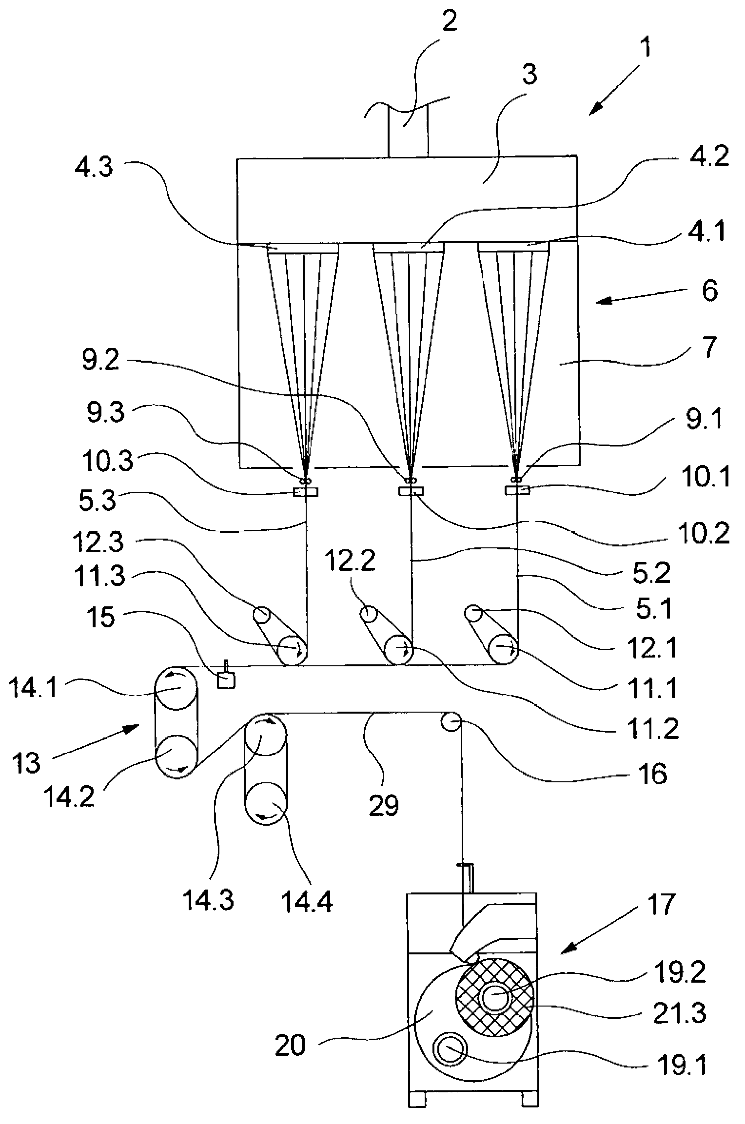 Process and apparatus for melt-spinning, drawing and winding multiple synthetic threads