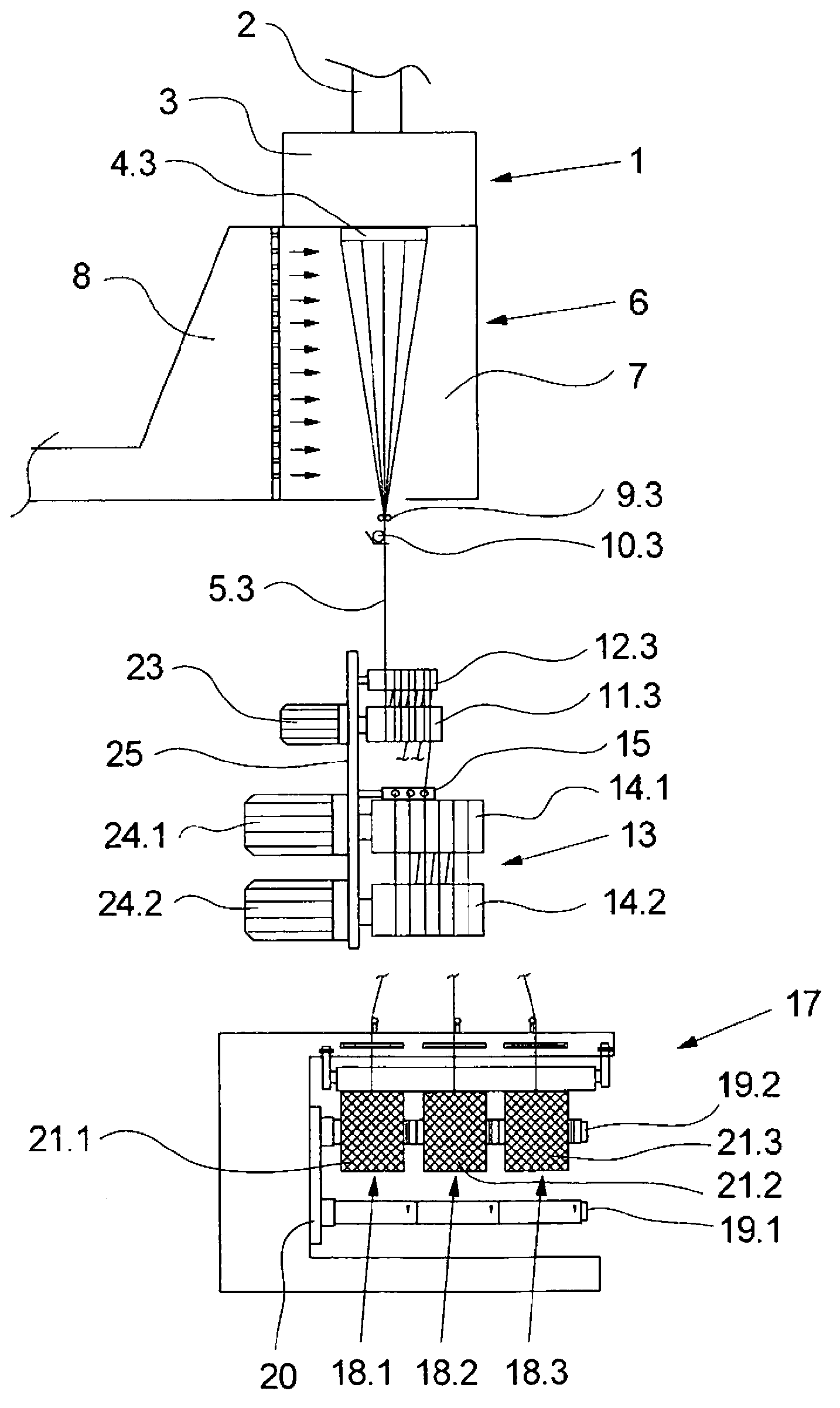 Process and apparatus for melt-spinning, drawing and winding multiple synthetic threads