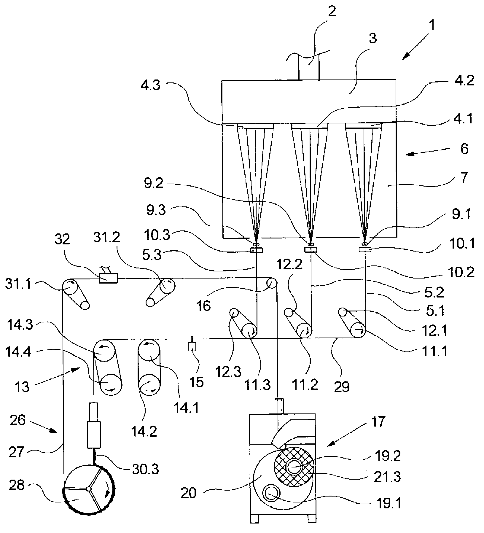 Process and apparatus for melt-spinning, drawing and winding multiple synthetic threads