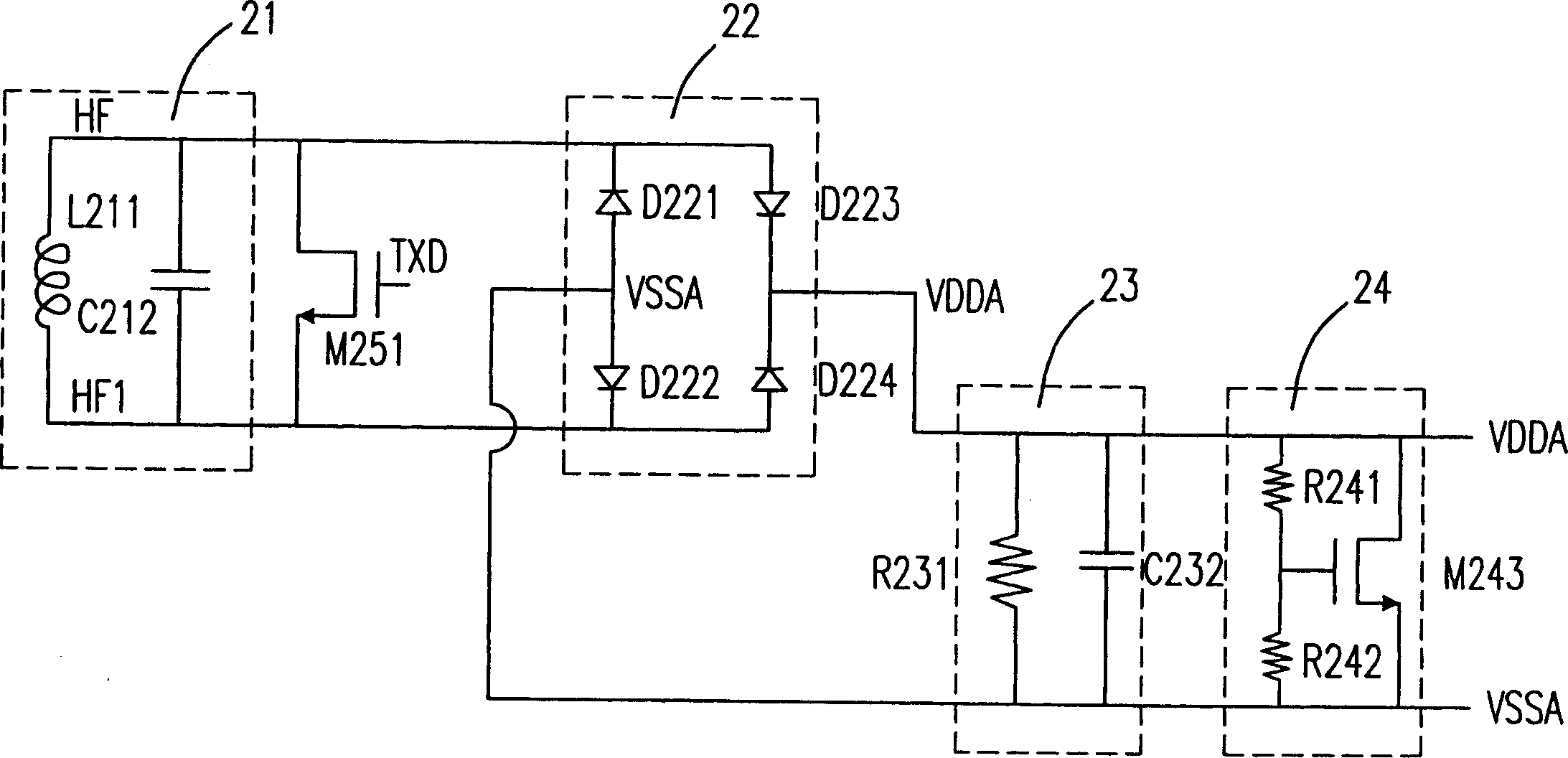Power supply processing interface in passive radio frequency identification system