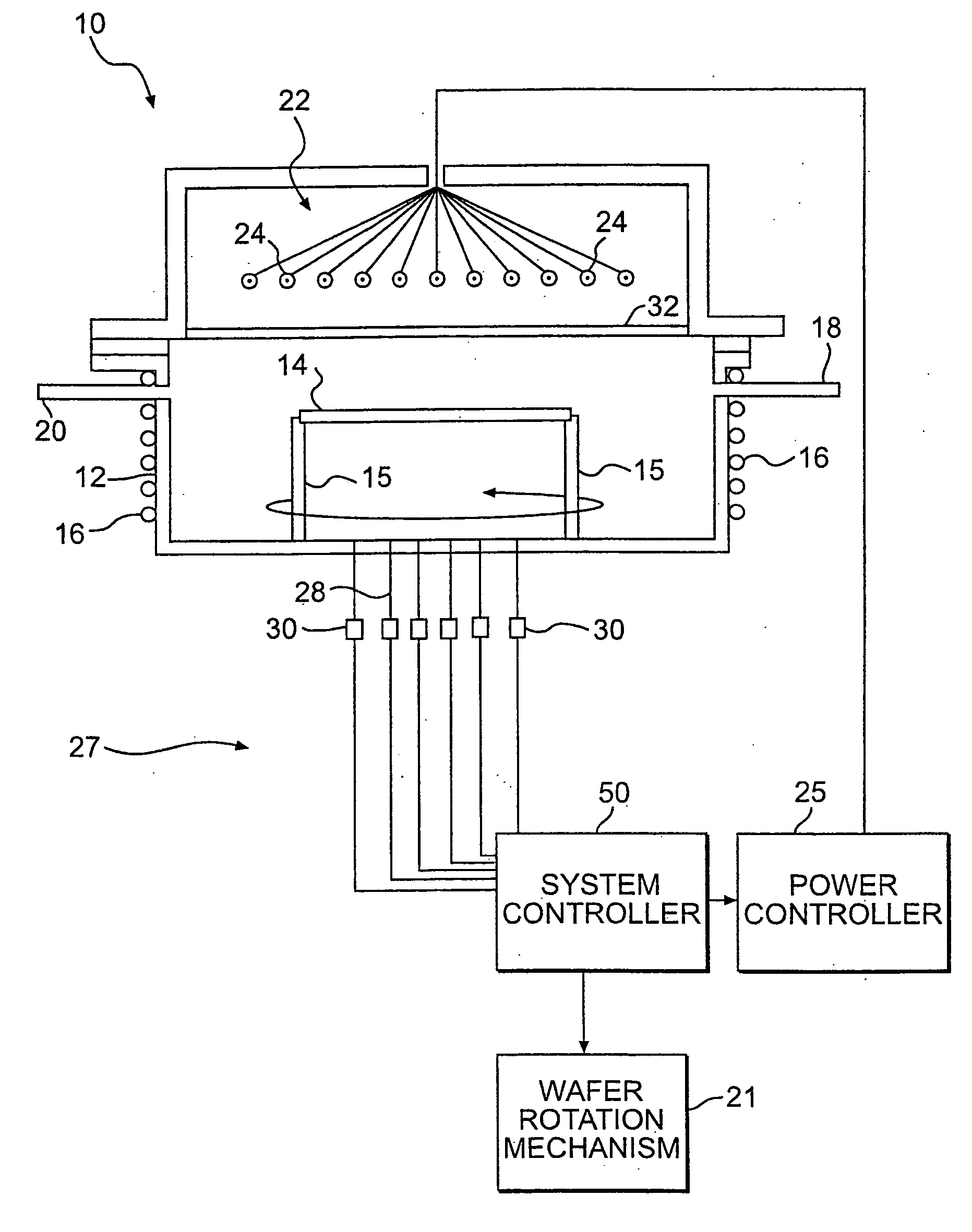Heating device for heating semiconductor wafers in thermal processing chambers