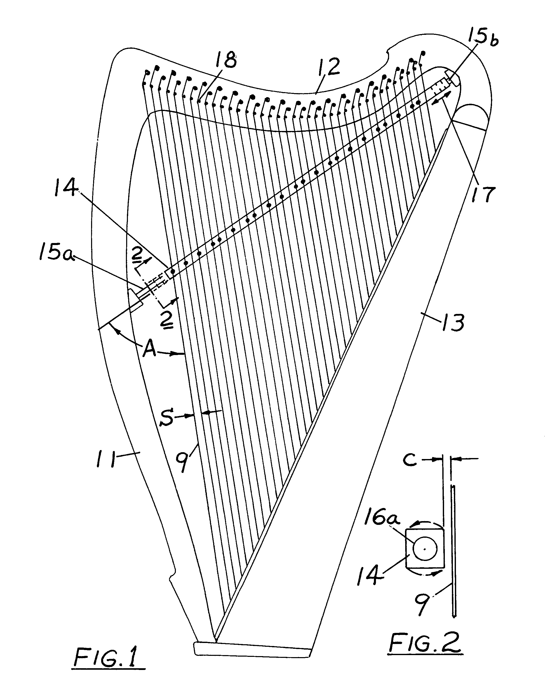 In-line chromatic harp with an adjustable string guide