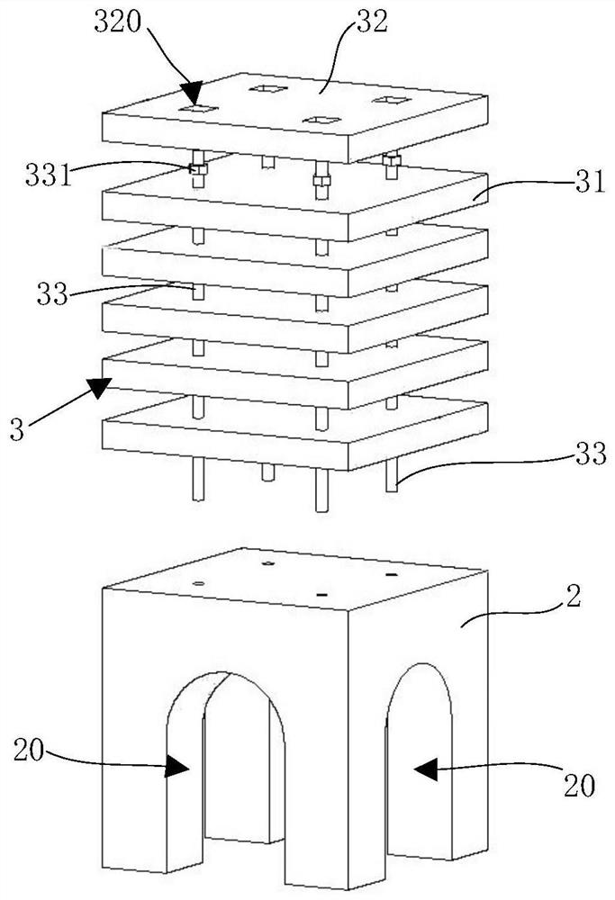 Template reinforcing device for controlling descending plate above slope