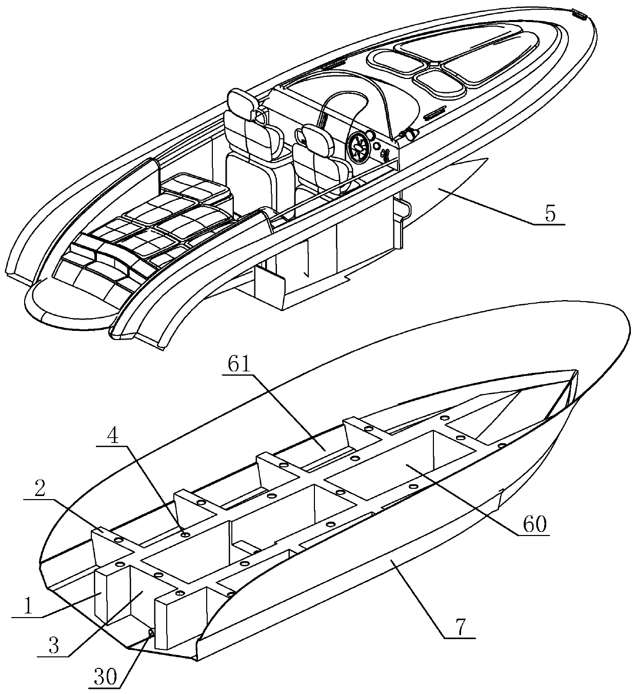 Manufacturing process of anti-sinking fiberglass boat