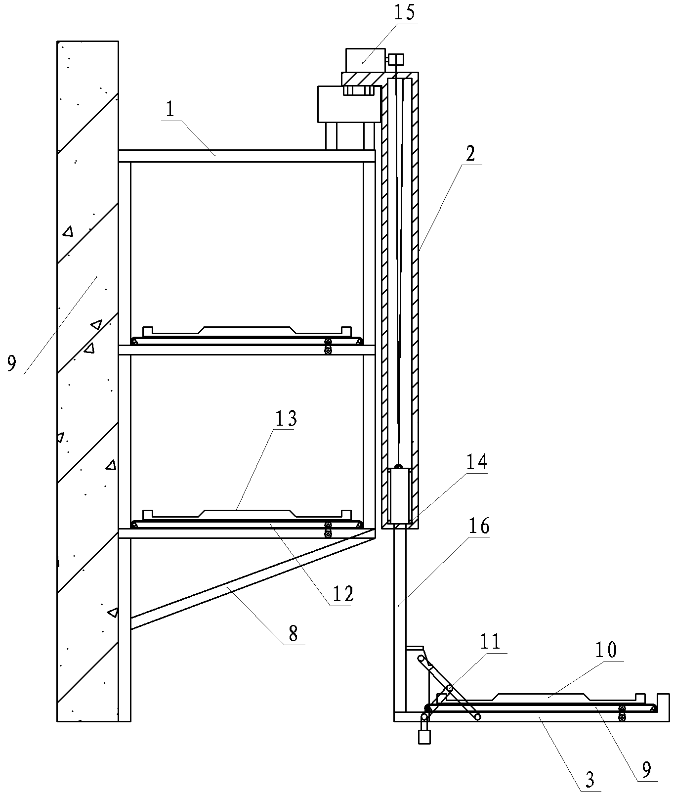 Wall-attached alley stacked stereo garage