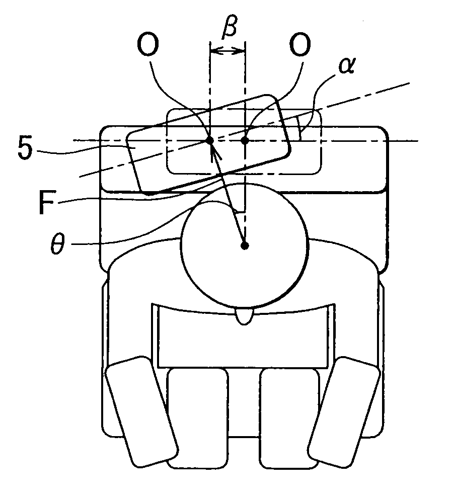 Active headrest of a vehicle that rotates horizontally and moves laterally based on angle and direction of inertia force caused by rear-impact
