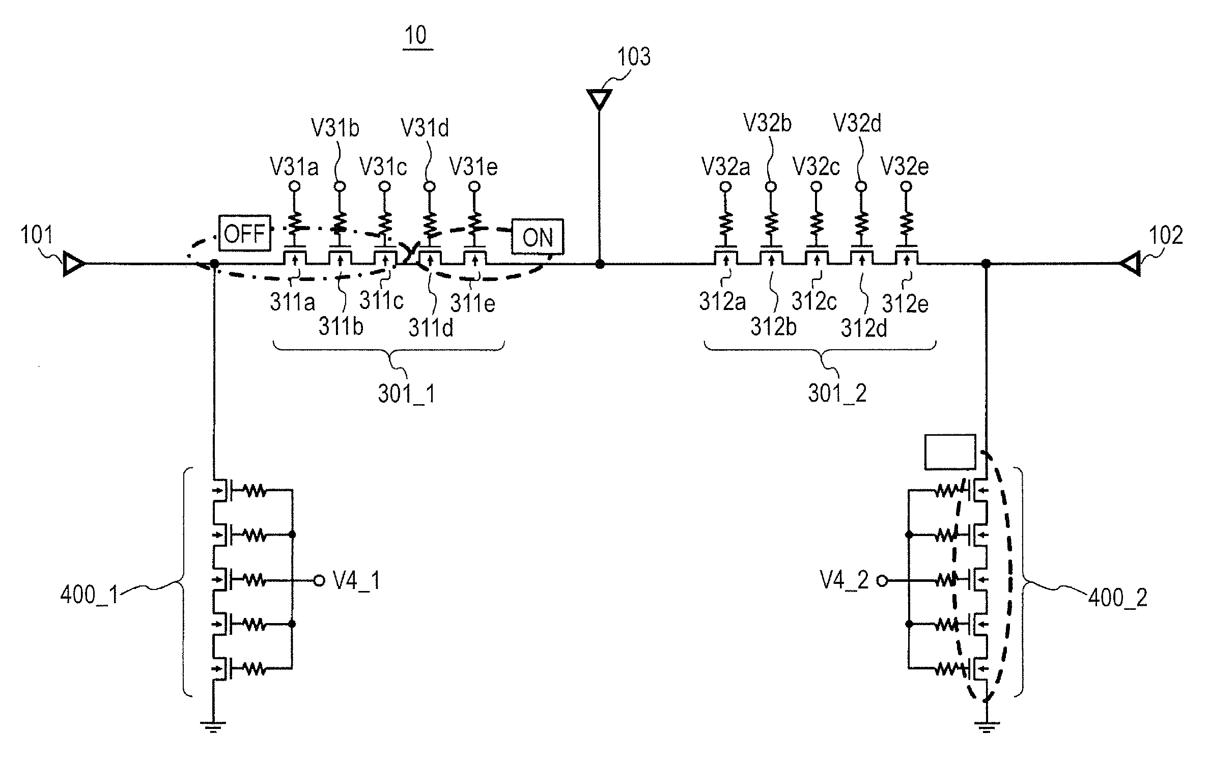 Attenuating antenna switch and communication device