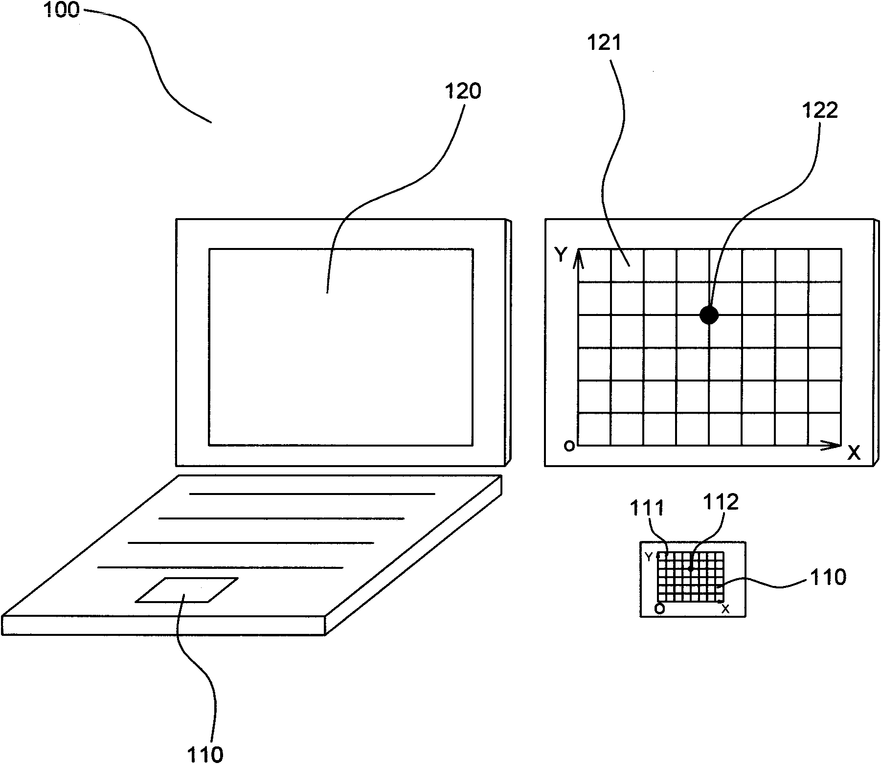 System for handwriting recognition based on absolute coordinate location and implementation method thereof