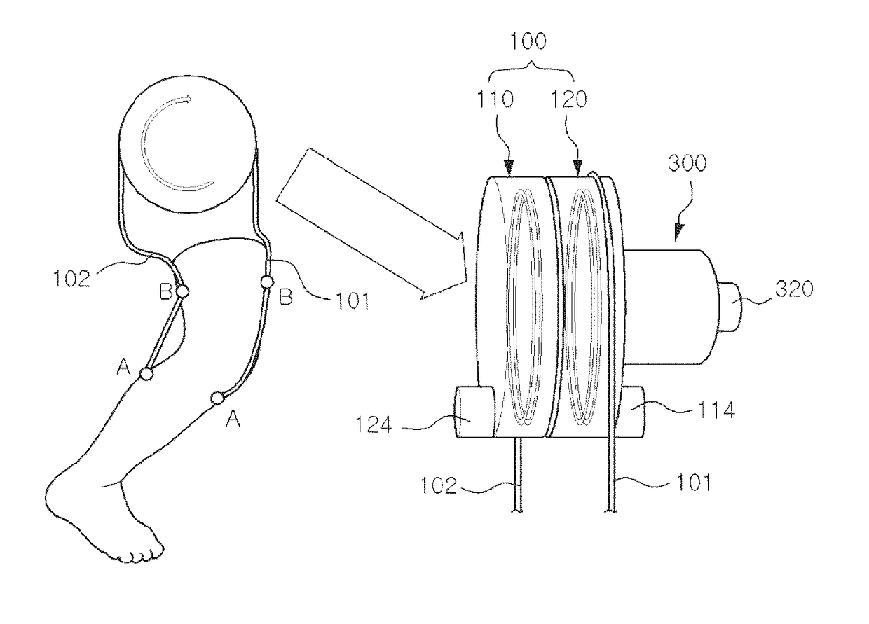 Tendon device for suit type robot for assisting human with physical strength