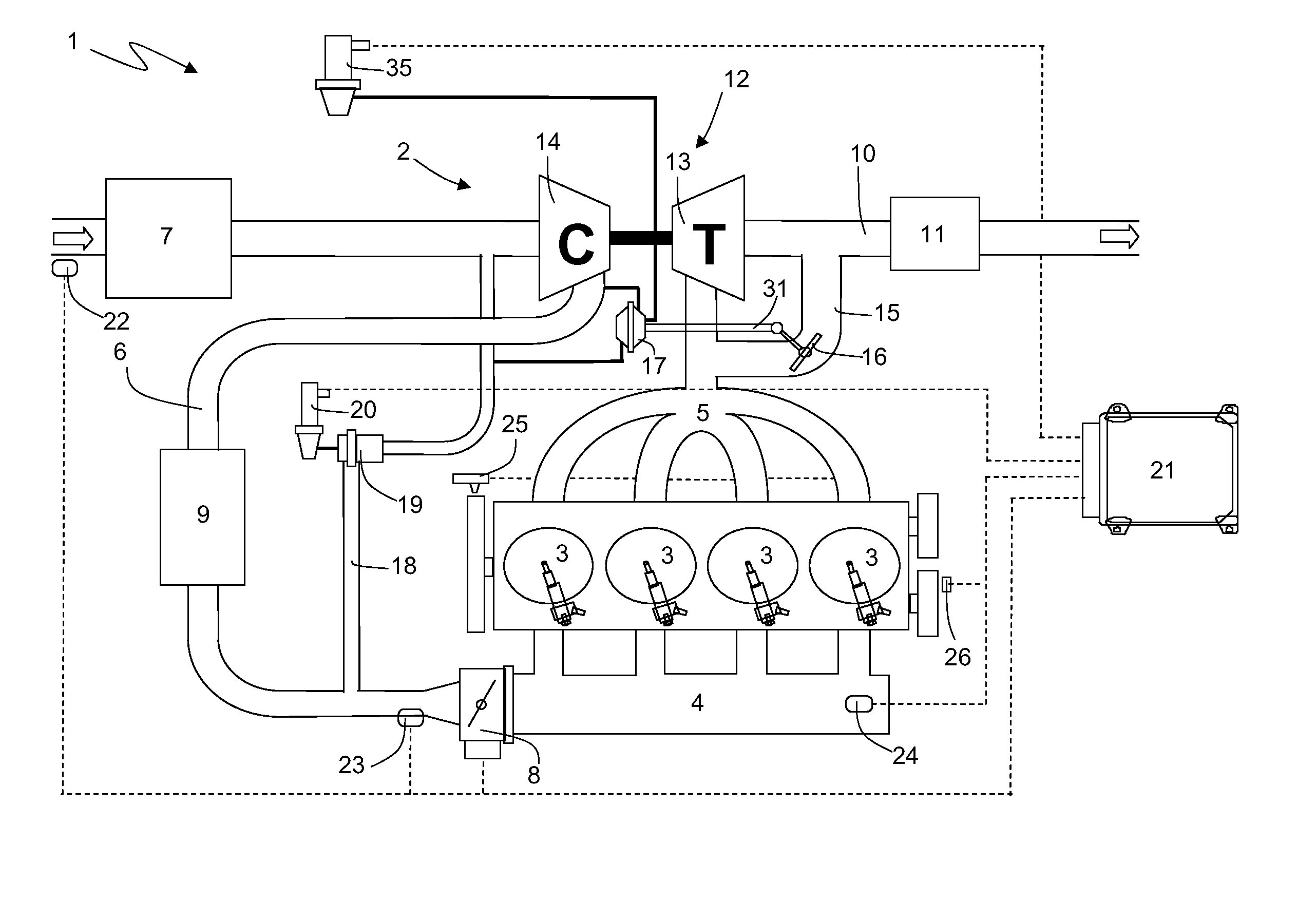 Method for controlling with adaptivity a wastegate in a turbocharged internal combustion engine