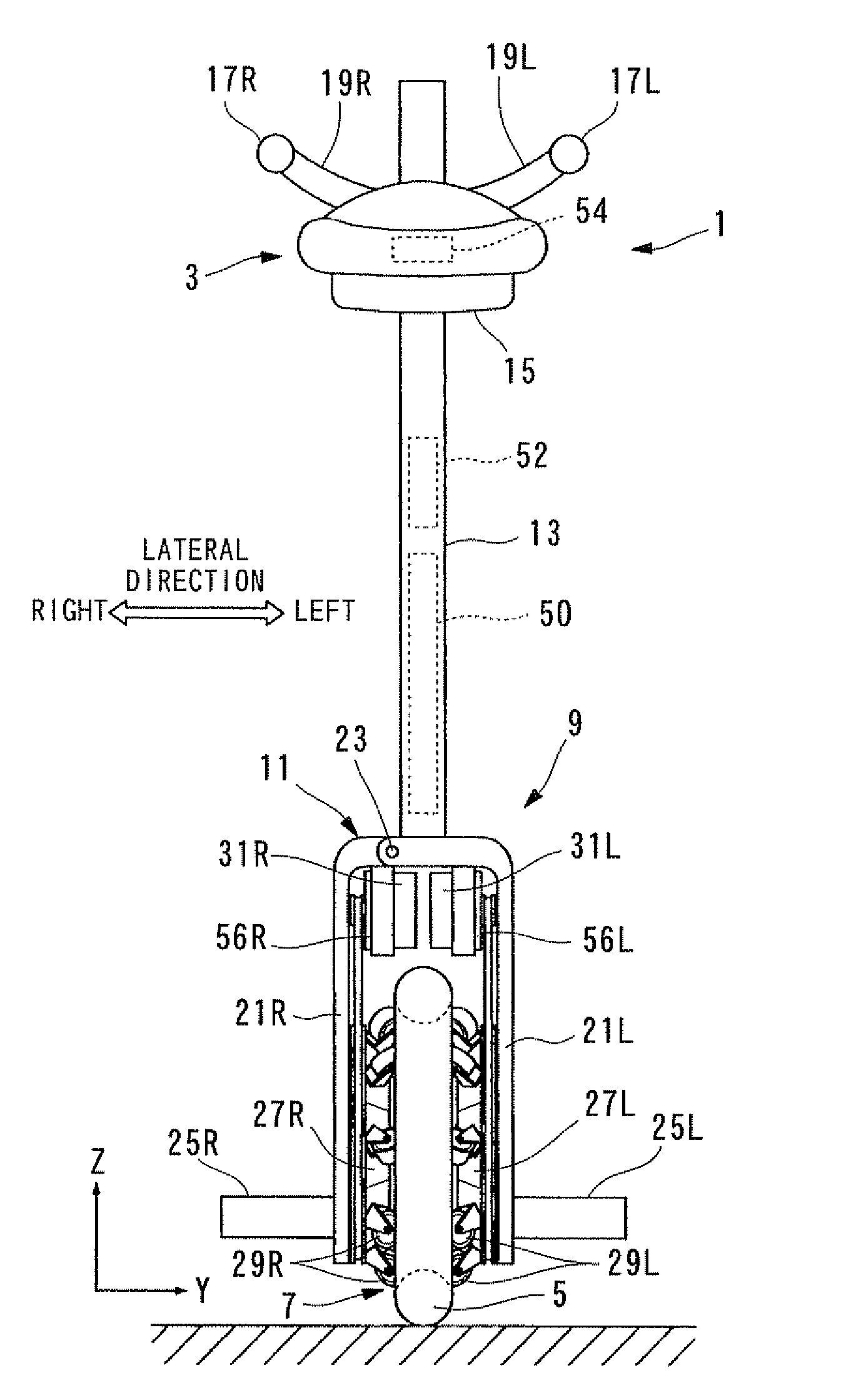 Control device of inverted pendulum type vehicle