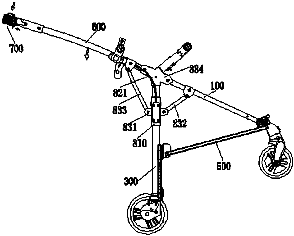 Wheel bracket folding mechanism for baby carriage and vehicle frame