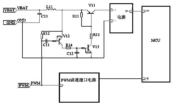 Onboard motor controller and controller low-power switch circuit based on PWM speed control signal
