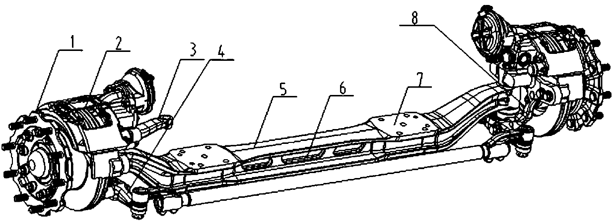 Overhead front axle assembly for disc brake of truck