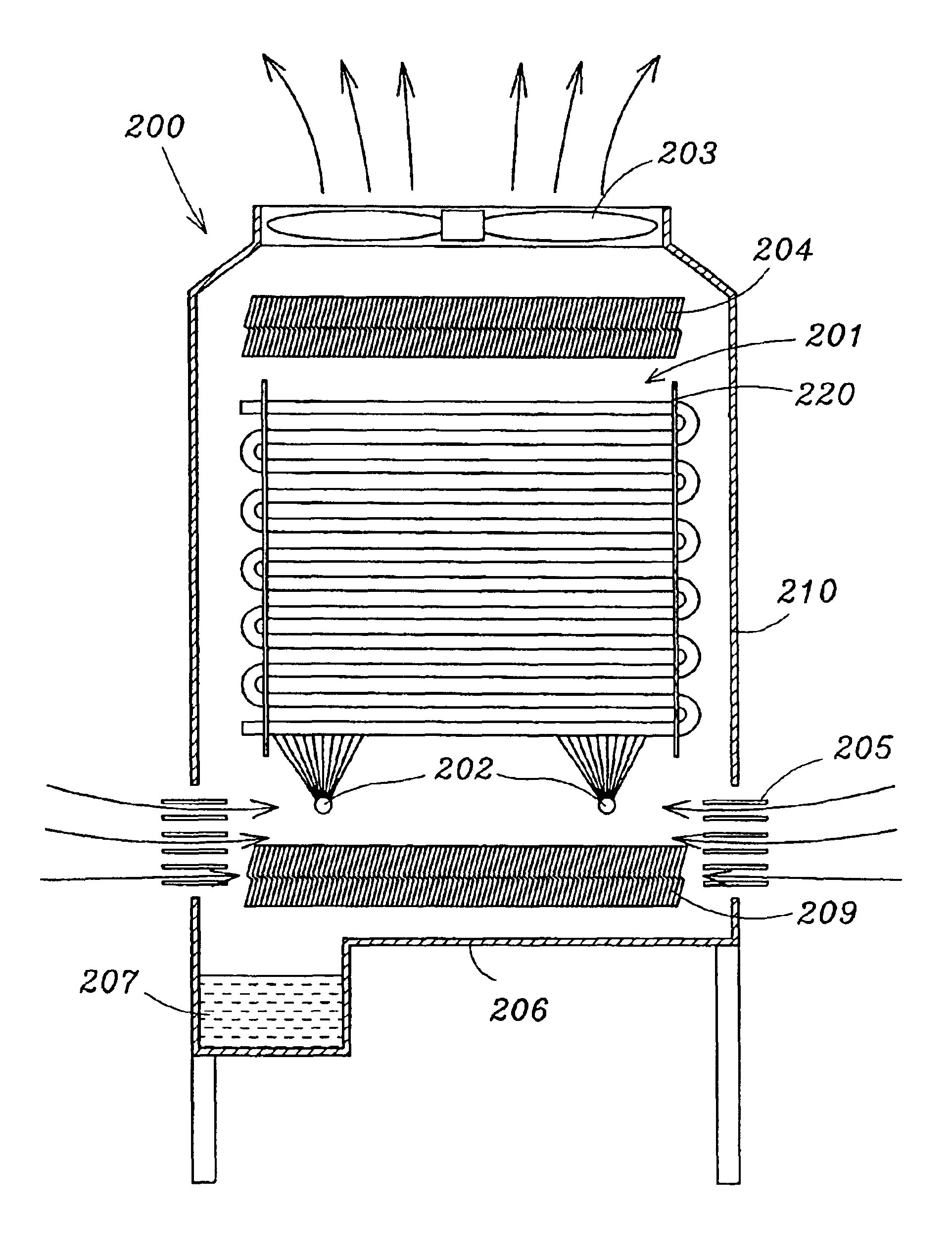 Evaporative condenser without cooling fins