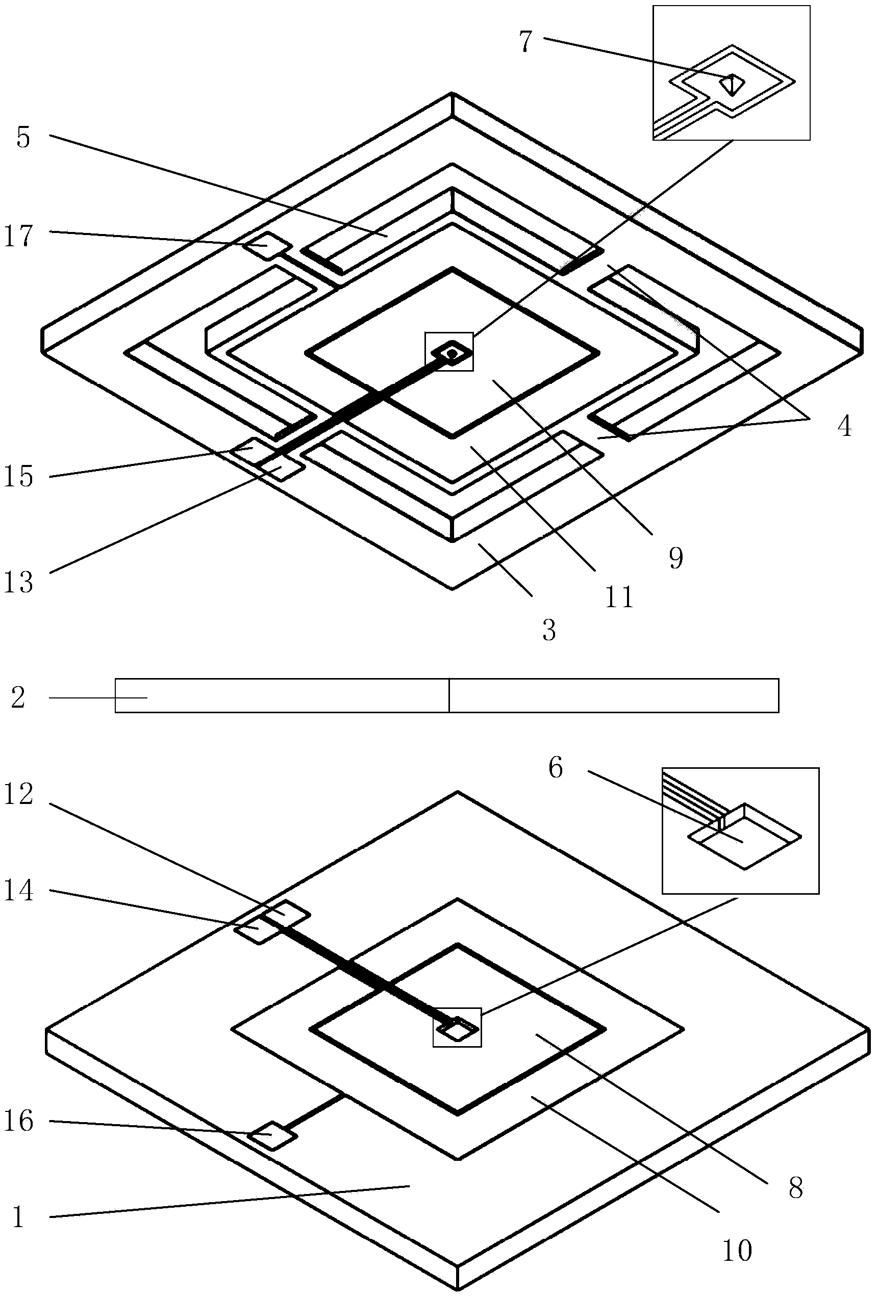 Composite accelerometer based on capacitance effect and tunnel effect