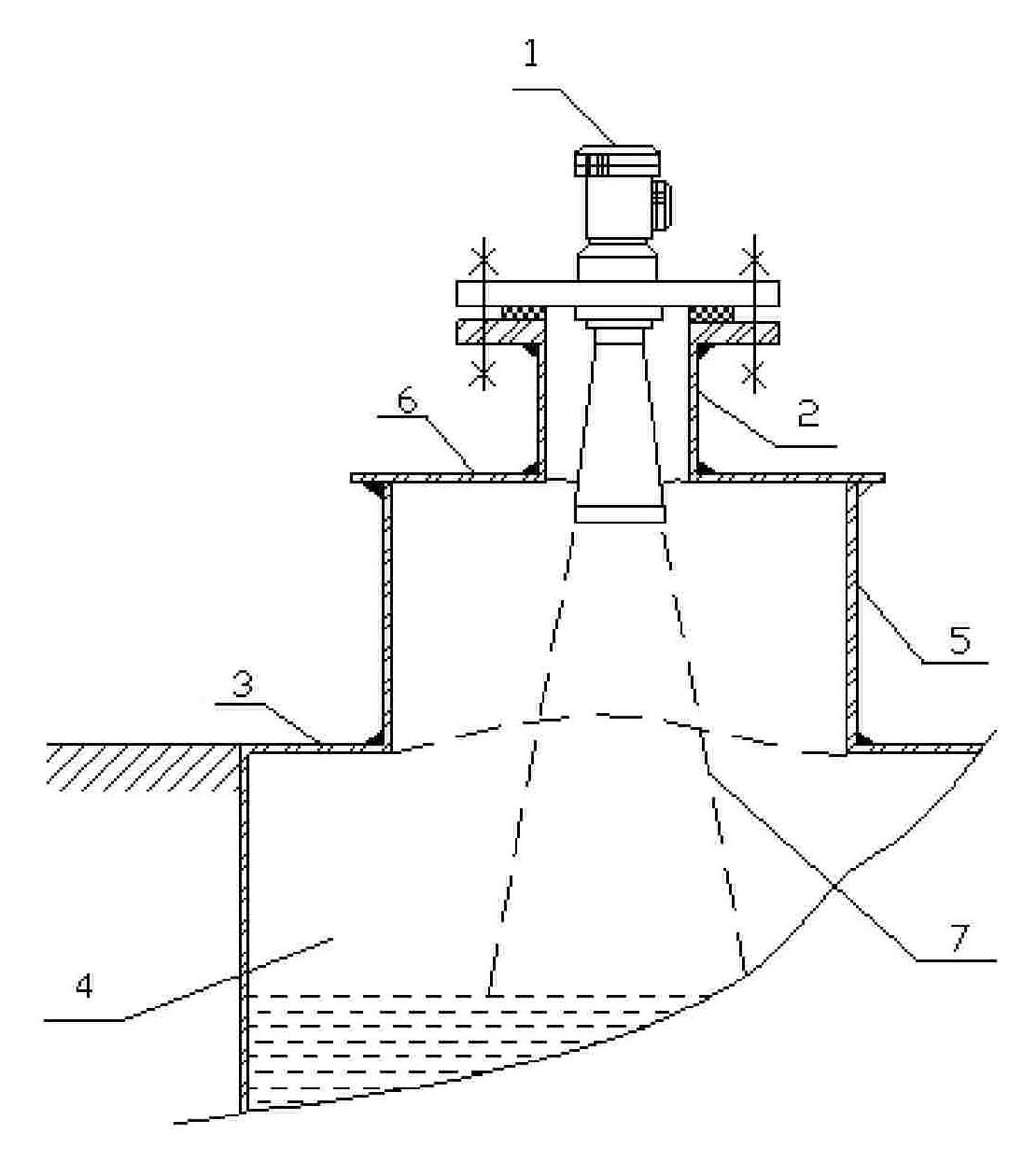 Installation structure of radar level meter on sewage tank of alumina plant