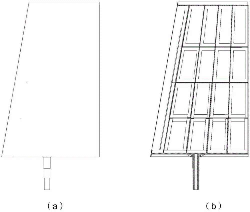 A structure and processing method of integrally formed rudder surface of composite material with decreasing stiffness