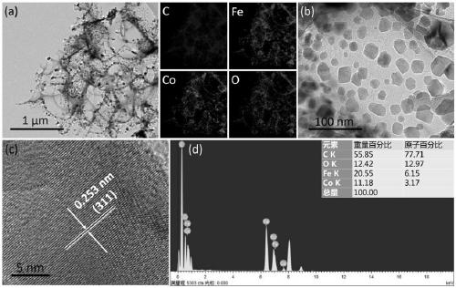 Preparation method of three-dimensional carbon network loaded cobalt ferrite nanoparticle composite wave absorber