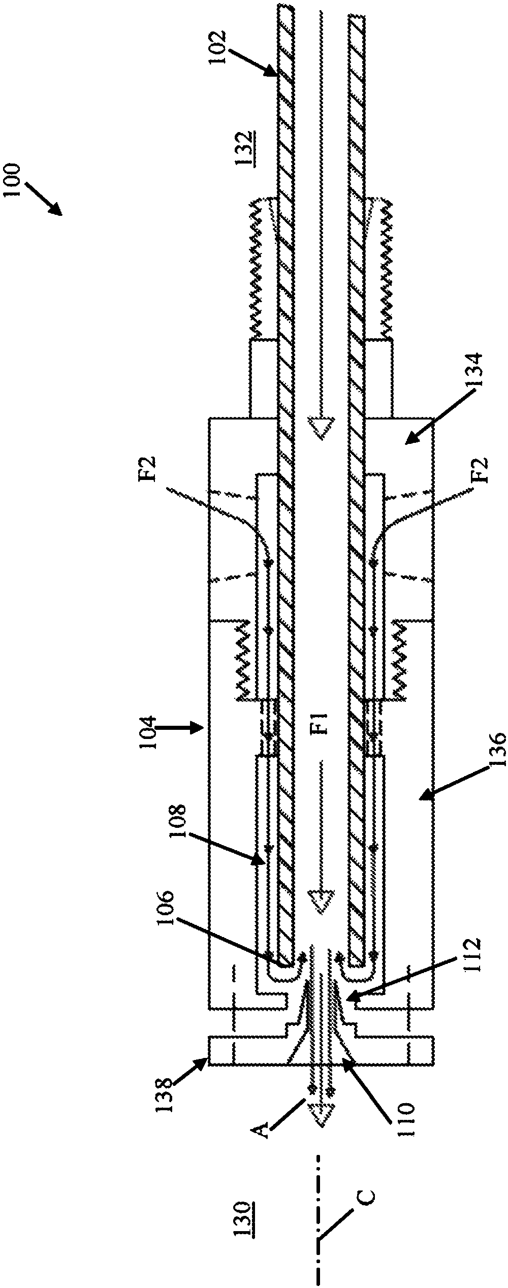 Nozzles and methods of mixing fluid flows