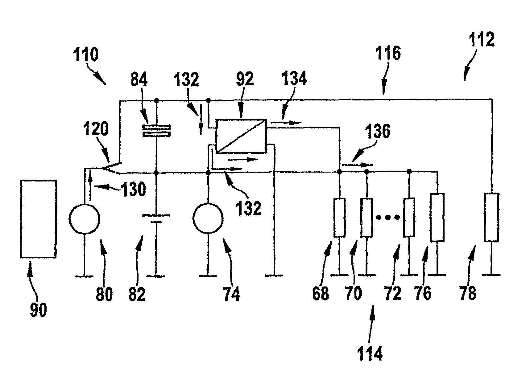 Circuit system for redistribution of electrical energy in a vehicle