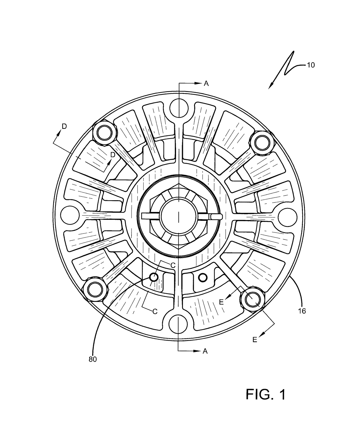 Spring applied, hydraulically released wheel-mount brake having improved stationary disc support