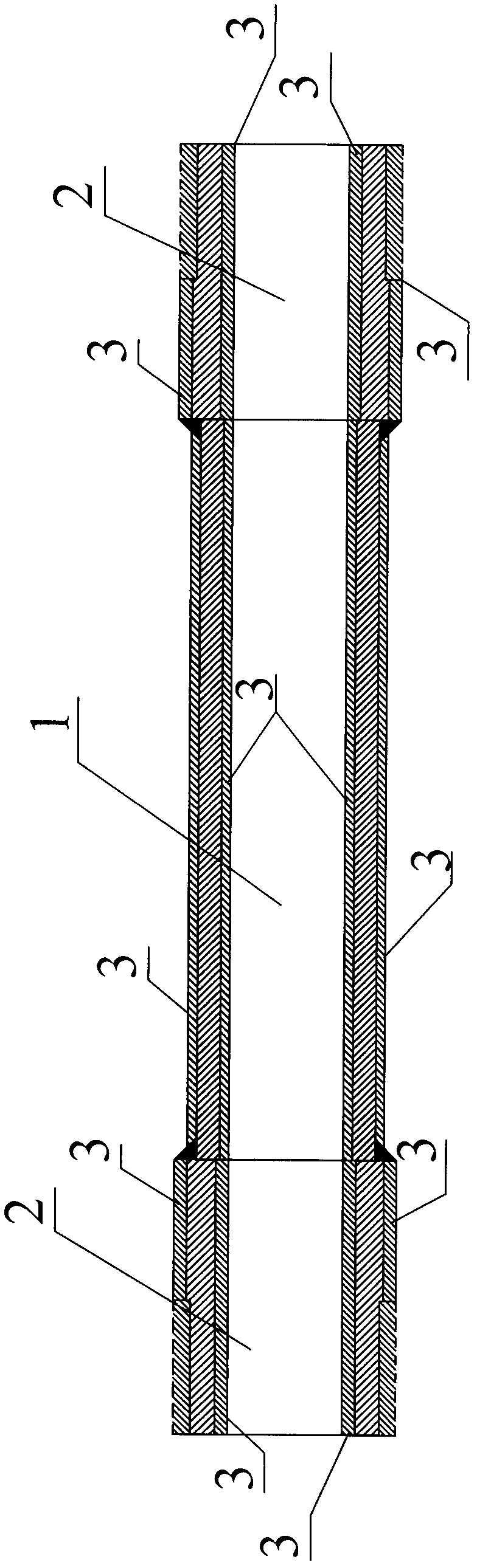 Special type oil well pipe with changed materials and structural layers at two ends and manufacturing method thereof