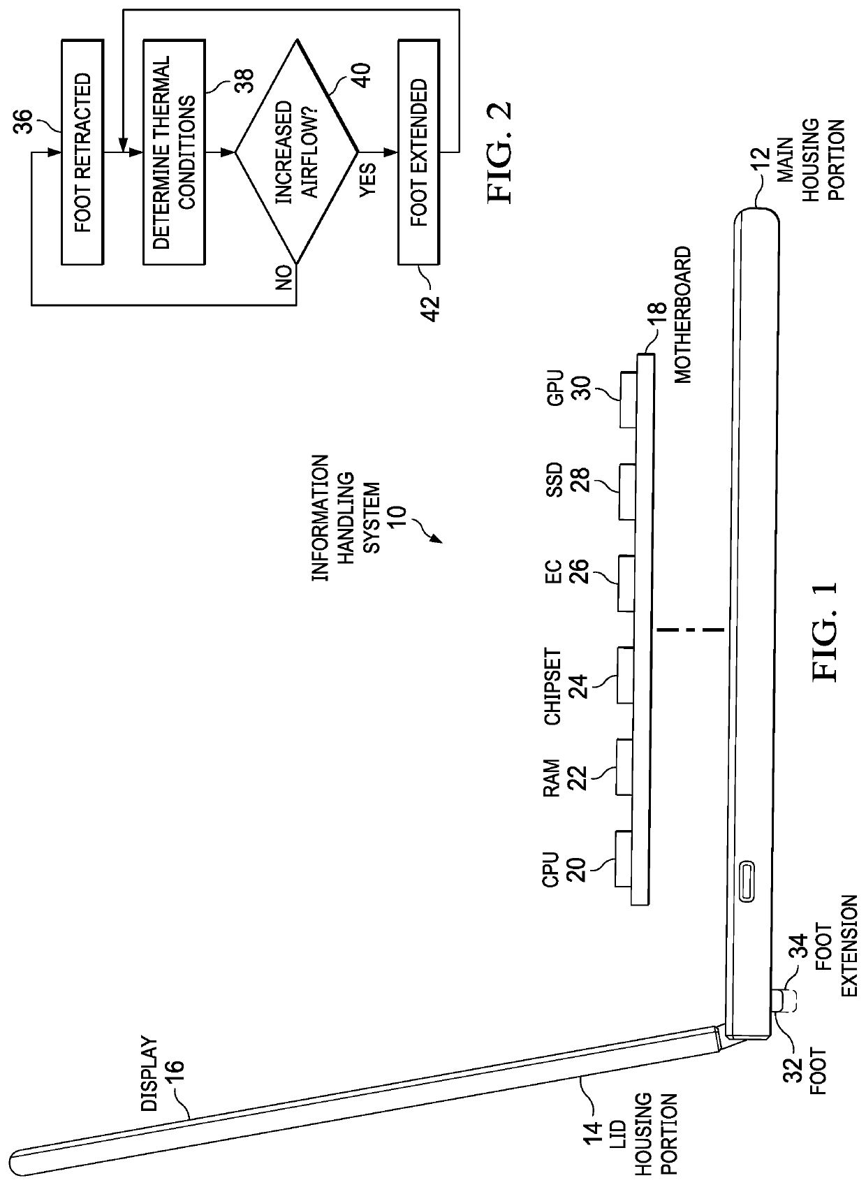 Information handling system dynamic foot for adaptive thermal management