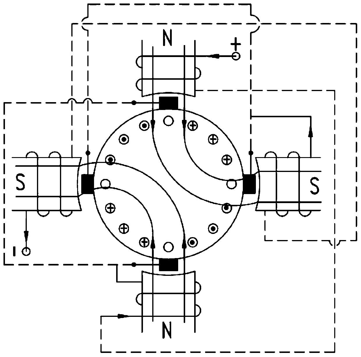 Novel flat single-phase four-pole series motor