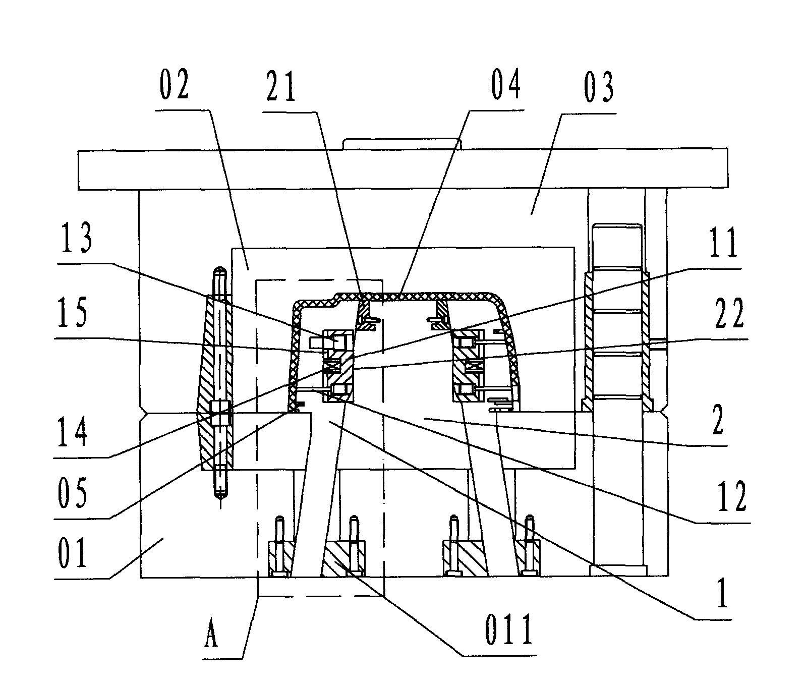 Auxiliary jacking device for slanting tip core of injection mould