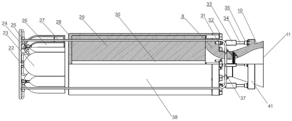 Combined type thrust vector spraying pipe system and projectile body with system